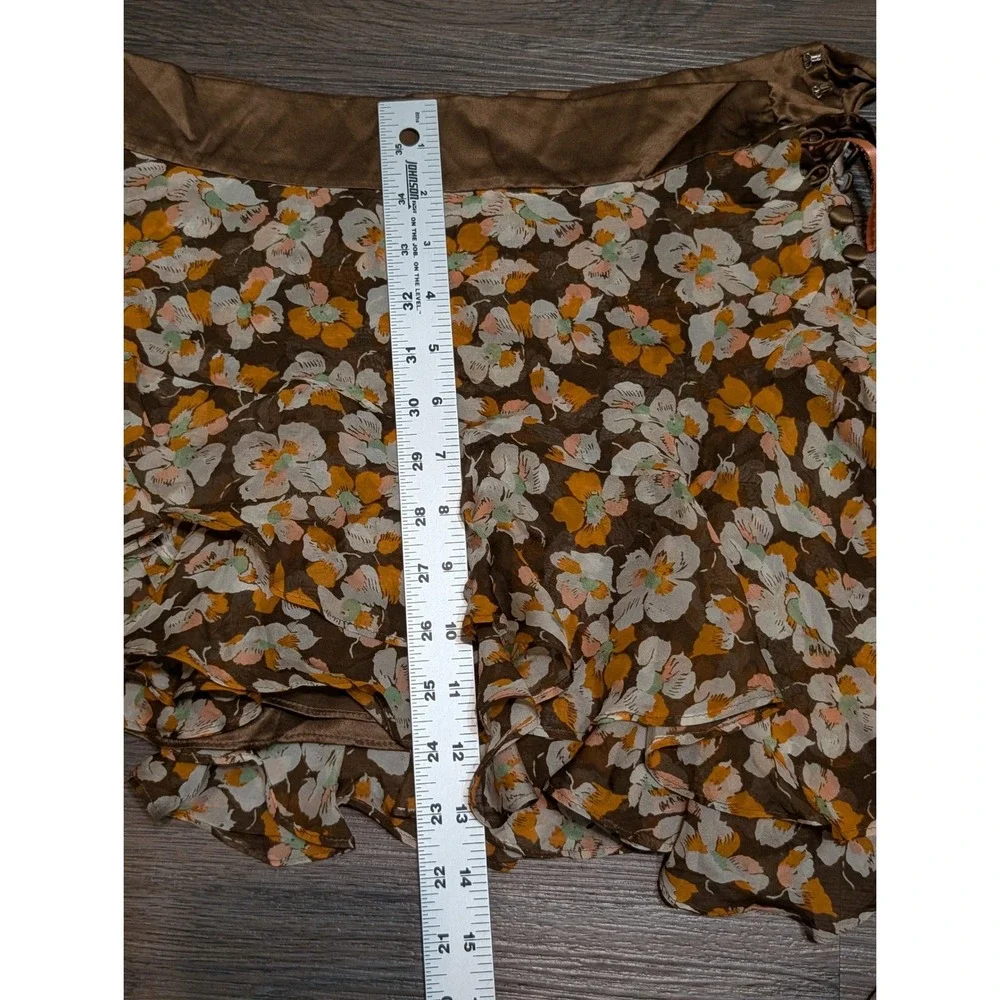 Abercrombie & Fitch Silk Floral Ruffle Mini Skirt Brown Orange Size‎ 0 Y2K NWT
